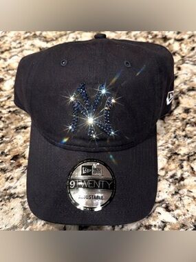 New York Yankees WOMENS Navy Blue Swarovski Bling New Era Adjustable Hat Cap New